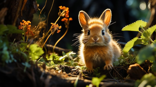 Ein wilder orangefarbener Hase mit großen Ohren