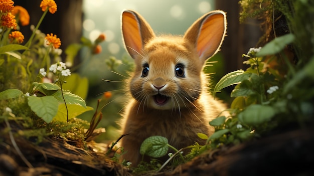 Ein wilder orangefarbener Hase mit großen Ohren