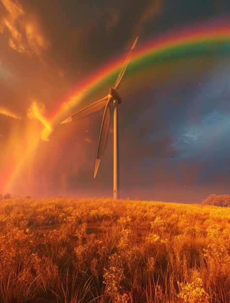 ein Windturbinen-Dray vor einem Regenbogen