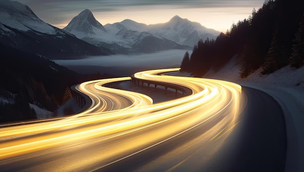 Ein Winterabend mit einer Autobahnfahrt durch die Berge