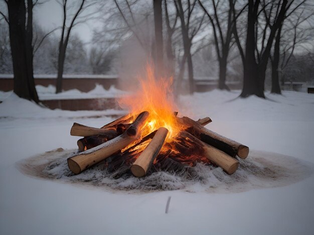 Ein Winterfeuer im Schnee machenGenerative KI