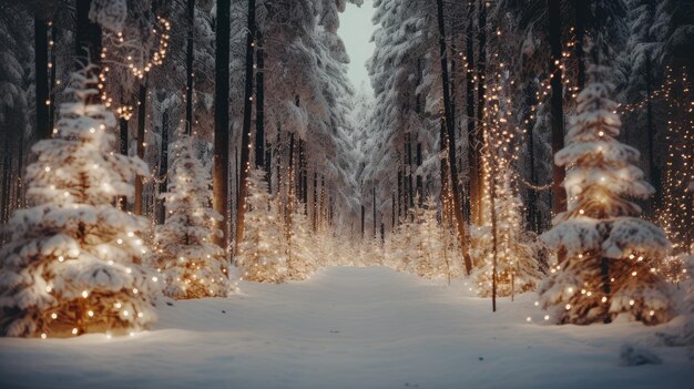 Ein Winterwunderland mit funkelnden Lichtern und festlichen Weihnachtsbäumen