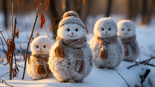 Foto ein winziger schneemann mit karotten-nase-stick-armen und rotem schal flach tiefe des feldes weihnachts-holly d