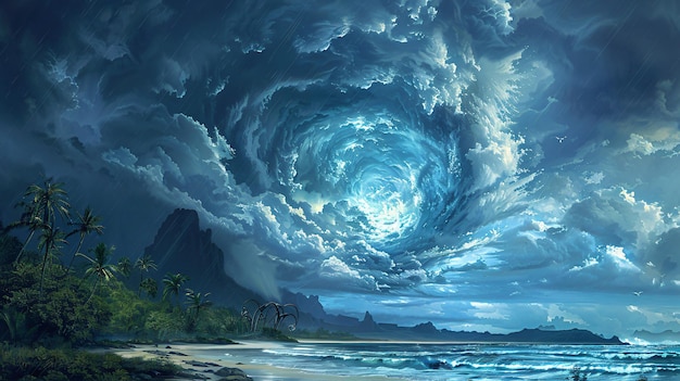 Ein wirbelnder Sturm droht über einer zauberhaften Wunderinsel