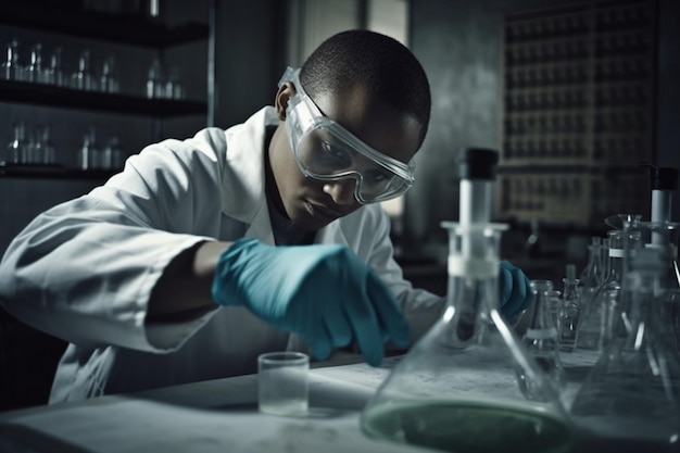 Ein Wissenschaftler arbeitet in einem Labor mit einem Reagenzglas und einem Reagenzglas.