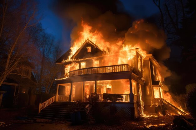 Foto ein wohnhaus in der nacht in flammen