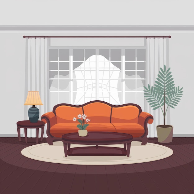ein Wohnzimmer mit einem Sofa und einem Fenster mit einer Pflanze darin