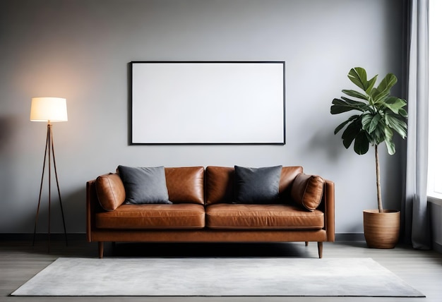 ein Wohnzimmer mit einer Couch und einem Bild an der Wand