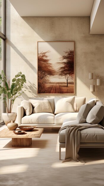 ein Wohnzimmer mit einer Couch und einem Gemälde an der Wand