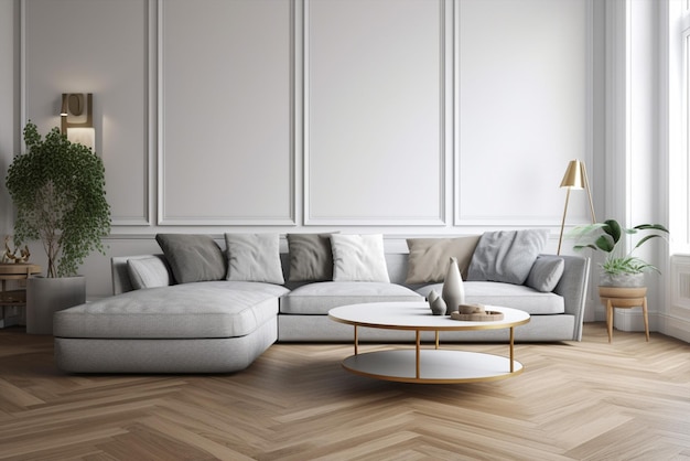 Ein Wohnzimmer mit einer Couch und einem generativen AI-Couchtisch