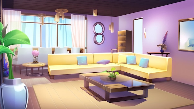ein Wohnzimmer mit einer Couch und einem großen Fenster mit der Nummer 8 darauf