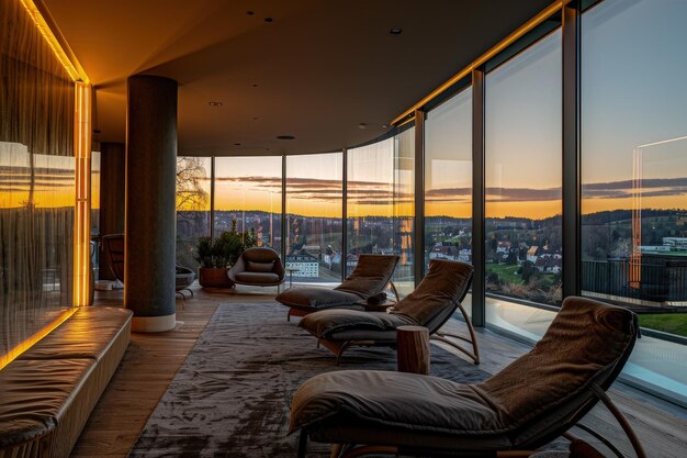 Ein Wohnzimmer voller Möbel und ein großes Fenster