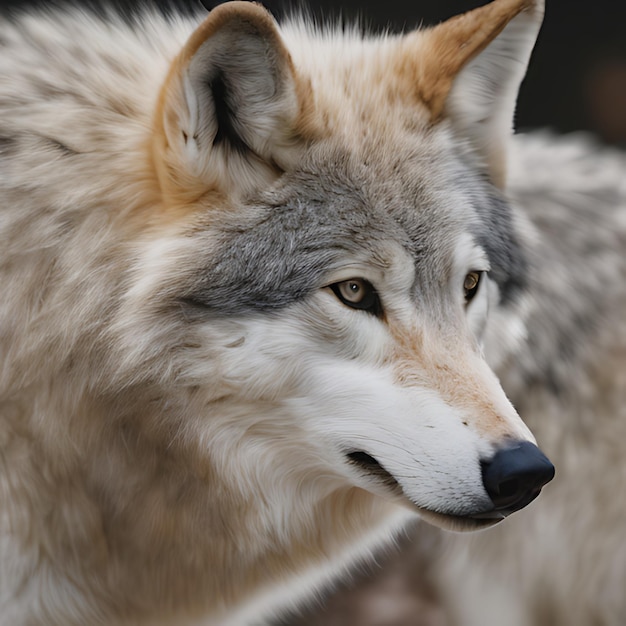 ein Wolf, der draußen mit einer schwarzen Nase und einer weißen Nase ist