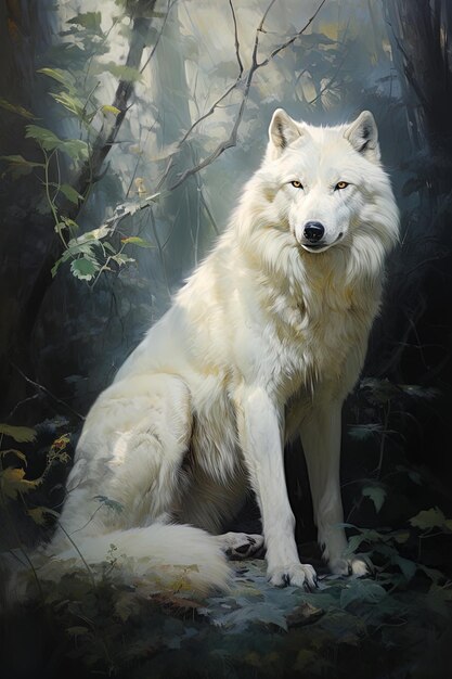 ein Wolf, der im Wald sitzt