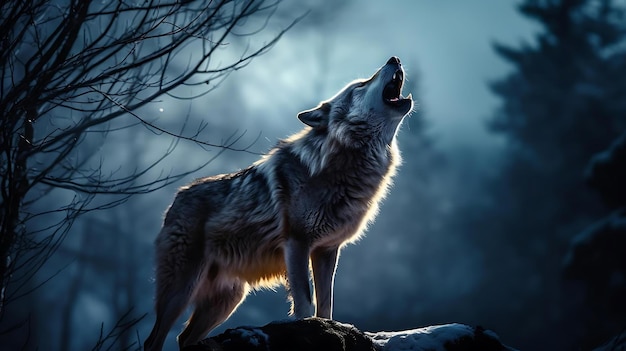 Ein Wolf heult den Mond an