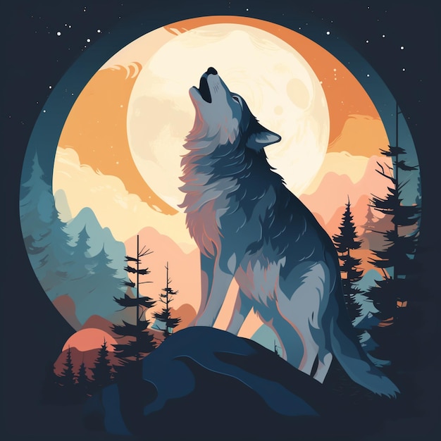 Ein Wolf heult den Mond an