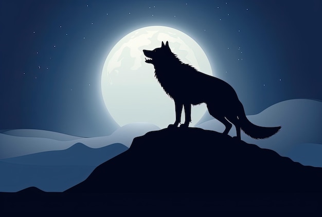 Ein Wolf heult nachts den Mond an