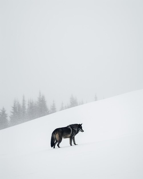 Ein Wolf im Schnee steht im Schnee.