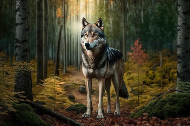 Ein Wolf im Wald im Sommer