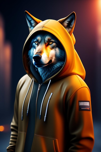 Ein Wolf in einem Hoodie mit dem Wort Avengers darauf