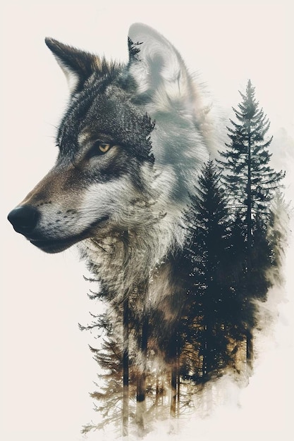 ein Wolf mit Bäumen im Hintergrund