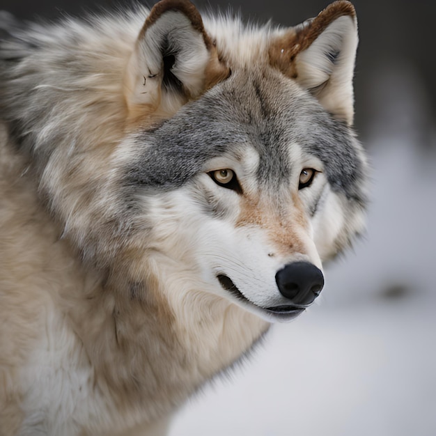 ein Wolf mit braunem Gesicht und brauner Nase