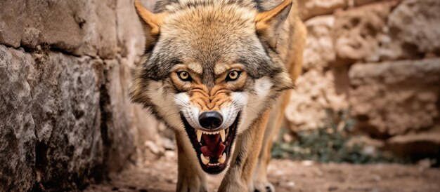 ein Wolf mit einem wütenden Gesichtsausdruck