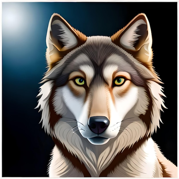 Ein Wolf mit gelben Augen und schwarzem Hintergrund