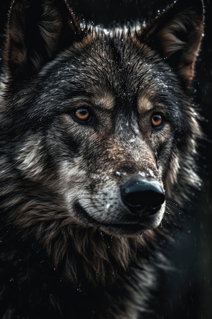 Ein Wolf mit schwarzem Hintergrund