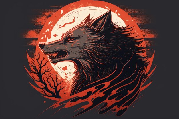 Ein Wolf mit Vollmond im Hintergrund