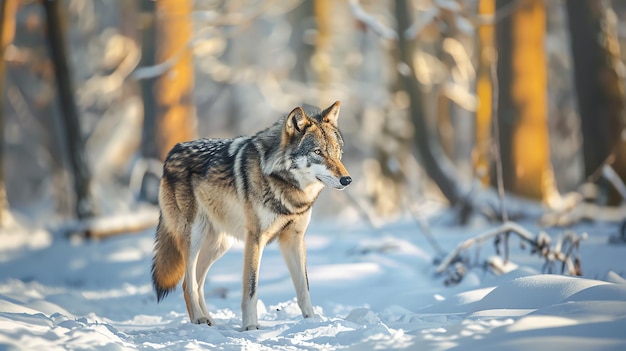 ein Wolf sitzt im Schnee, Wölfe und Winter