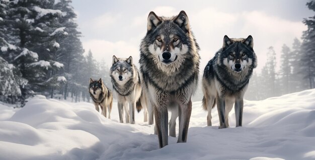 ein Wolfspeck in schneebedeckten Feldern, Fachfotografie-Husky im Schnee