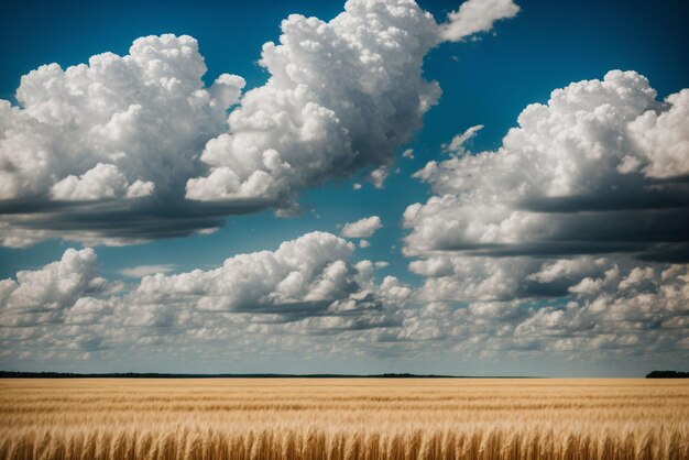 Ein Wolkenfeld, das wie Weizen unter einer blauen Sonne schwankt