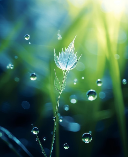 Foto ein wunder der natur ein funkelndes tautropfen mit sonnenlicht und grünem hintergrund