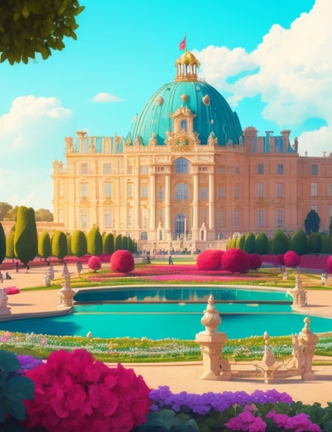 Ein wunderbarer Blick auf den Palast von Versailles mit seinen lebendigen Farben und spielerischen Details