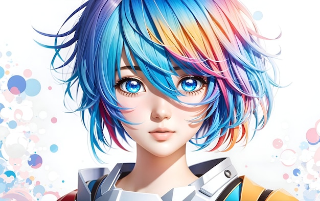 Foto ein wunderbares und süßes anime-mädchen mit kurzen haaren farbigen stil generative ai