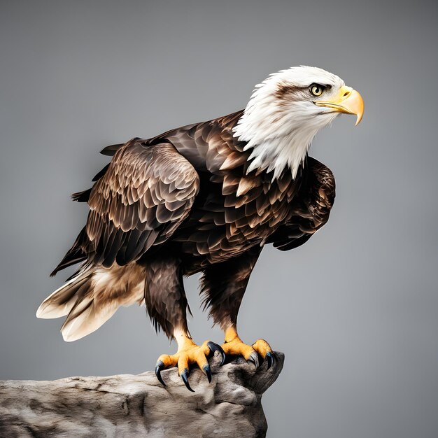 Ein wunderschöner Adler, der nach vorne schaut, ist in voller Länge auf weißem Hintergrund dargestellt