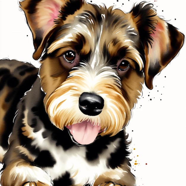 Ein wunderschöner Airedale-Terrier-Hund, Aquarellmalerei, dynamische Eleganz, generative KI