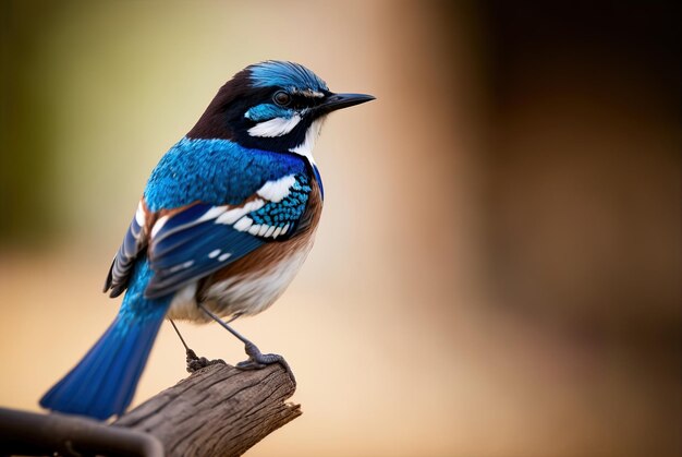 Foto ein wunderschöner, auf dem boden sitzender vogel in selektiver aufnahme