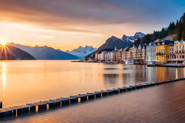 ein wunderschöner Blick auf den See bei Sonnenuntergang