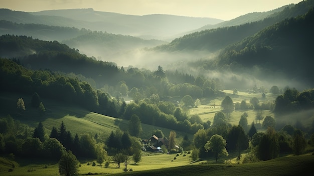 Ein wunderschöner Blick auf die Berge und das neblige Tal