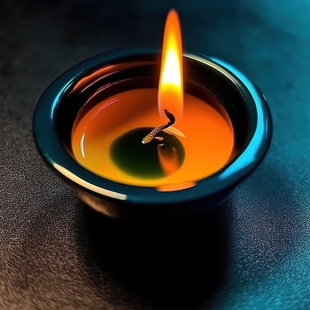 Ein wunderschöner Blick auf verschiedene farbige Dal-Beleuchtungsdesigns mit Kerzen für Diwali