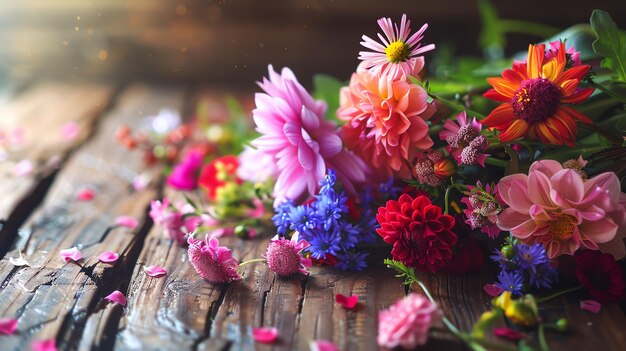 Foto ein wunderschöner blumenstrauß aus bunten blumen eignet sich hervorragend für einen besonderen anlass oder um ihr zuhause aufzuhellen