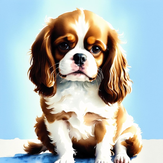 Ein wunderschöner Cavalier King Charles Spaniel Hund, Aquarellmalerei, anmutige Eleganz, generative KI