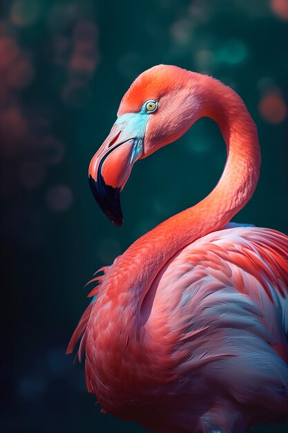 Ein wunderschöner exotischer Vogel, ein langhalsiger rosa Flamingo, der stolz im Wasser steht