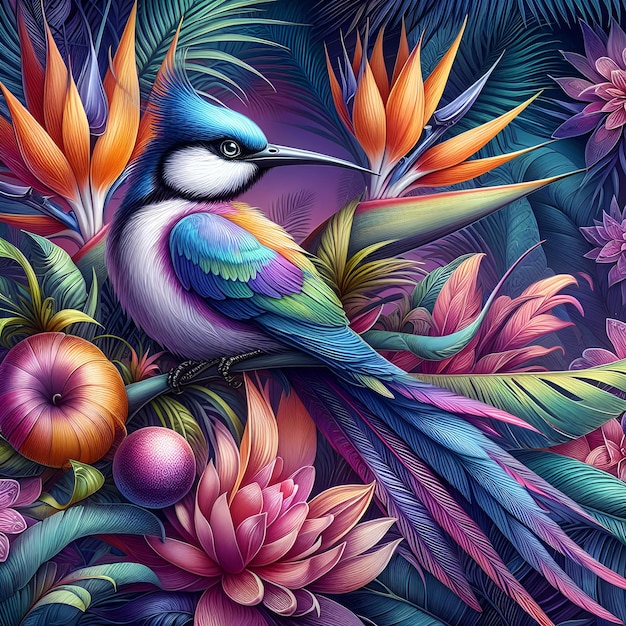 Ein wunderschöner, farbenfroher Vogel mit einem saisonalen Frühlingsthema Vintage und klassischer Retro-Vogel