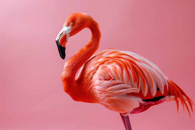 Ein wunderschöner Flamingo auf einem rosa Hintergrund