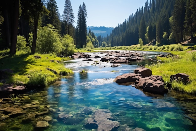 Ein wunderschöner Fluss fließt durch einen üppig grünen Wald