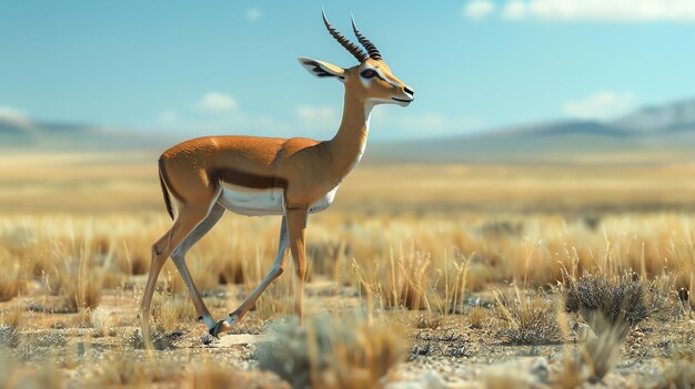 Foto ein wunderschöner gerenuk steht mitten auf einem grasbewachsenen feld der gerenuk ist eine langhals-antilope, die in den savannen ostafrikas lebt