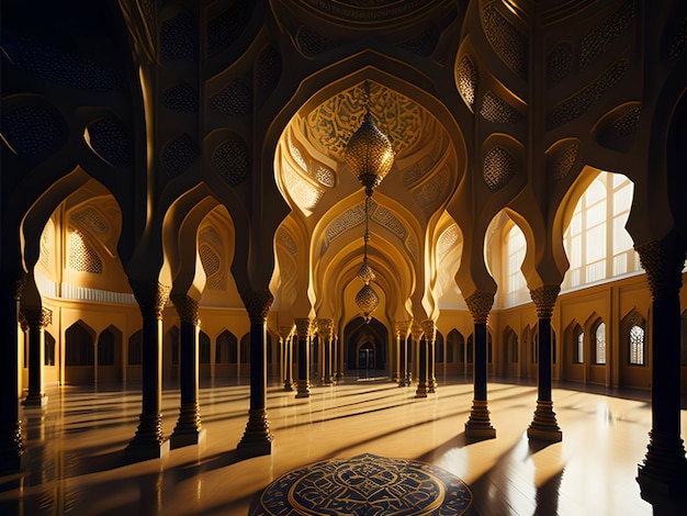 ein wunderschöner goldener Moscheeinnenraum